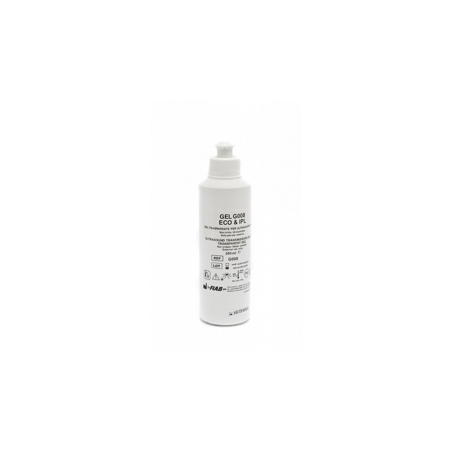 Gel Trasparente per ultrasuoni e luce pulsata G008 - Bottiglia da 260 ml
