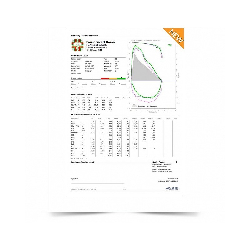 Espirômetro mir spirolab com impressora, oxímetro de pulso e software mir spiro.