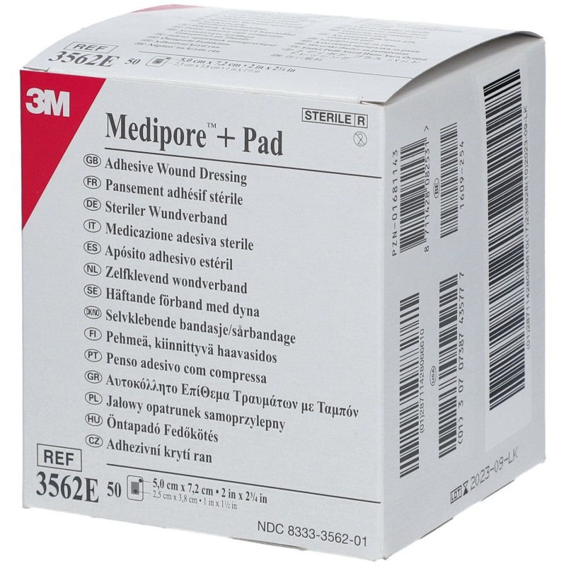 3m medipore + pad medicazione sterile in tnt con tampone, 3562e - 5x7cm - 50pz.