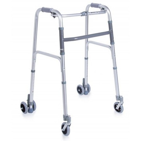 Fällbar rollator höjdjusterbar 4 hjul - med 2 tvillinghjul med friktionsrotation