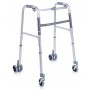 Height-adjustable folding walker with 4 wheels - with 2 twin wheels with friction rotation