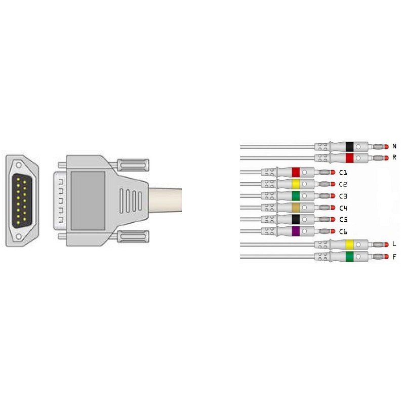 Câble patient pour ecg agilent, aspel, astron, cardiette, cardioline, cardiorapid, gima, hp, innomed, nihon-kohden, philips