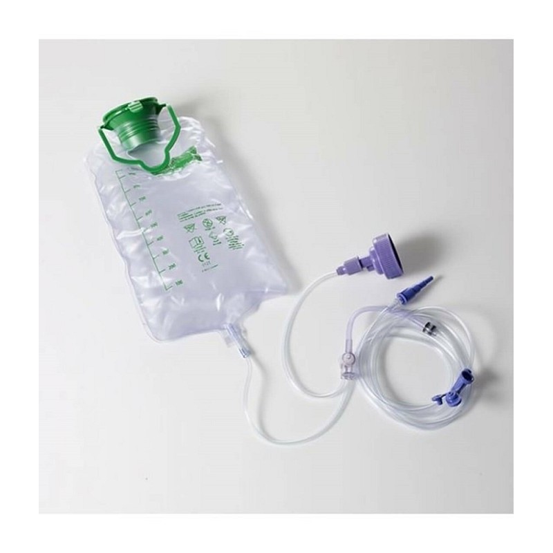 Deflussore con connettore enplus 3 in 1 per nutrimento e sacca da 1000 ml per lavaggio, per kangaroo e pump/joey