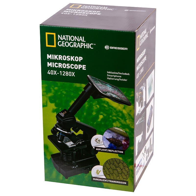 Mikroskop bresser national geographic 40–1280x z uchwytem na smartfona