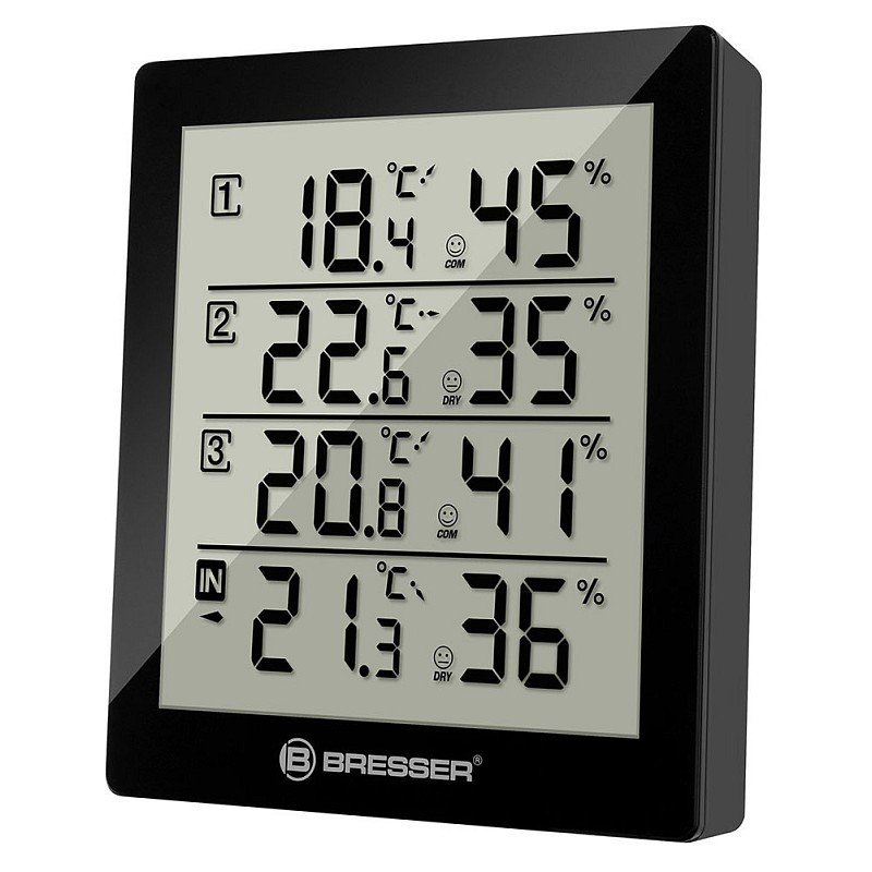 Bresser temeo hygro quadro thermometer & hygrometer, zwart