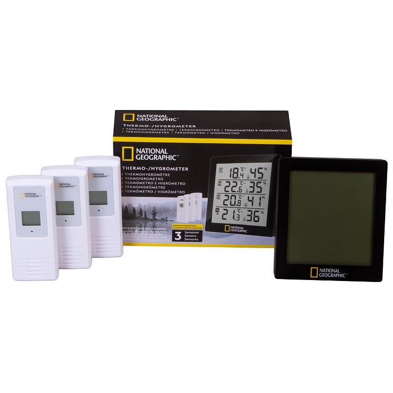 Bresser national geographic thermo-hygrometer met 4 onafhankelijke metingen, zwart