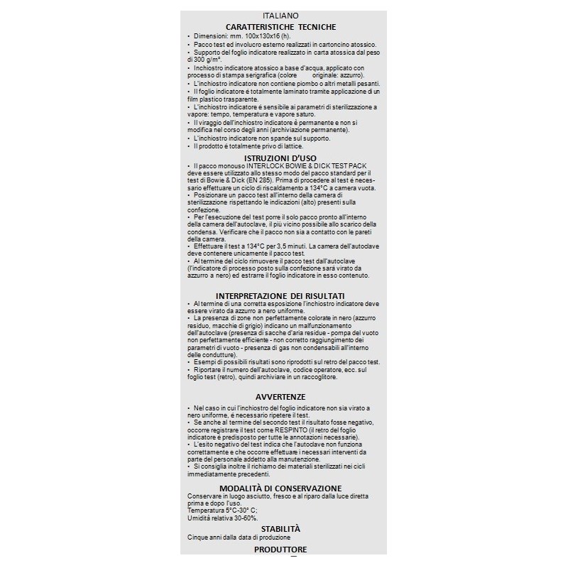 Prueba de esterilización de bowie y dick - 20 pruebas