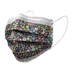 Gisafe Filtering Surgical Mask 98% 3-lagiger Typ IIR mit Gummibändern - Erwachsene - Peace - Flowpack - Packung mit 10 Stk.