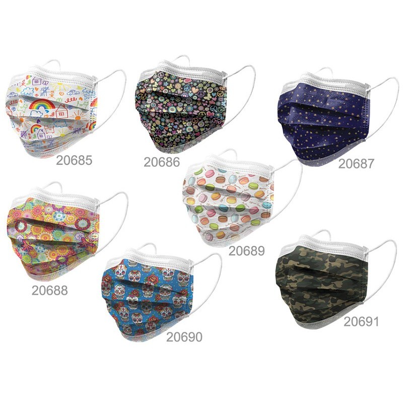 Gisafe filtering surgical mask 98% 3-lagiger typ iir mit gummibändern - erwachsene - peace - flowpack - packung mit 10 stk.