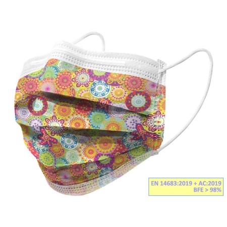 Mascarilla quirúrgica filtrante gisafe 98% 3 capas tipo iir con gomas elásticas - adultos - colores - flowpack - pack 10 uds.
