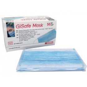 Gisafe 98% 3-ply type iir filtering surgical mask with elastic bands - adults - light blue - box - pack. 50 pcs.