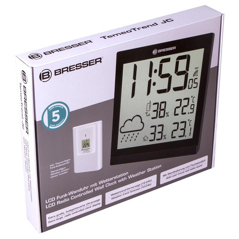 Bresser temeotrend jc reloj de pared lcd, negro