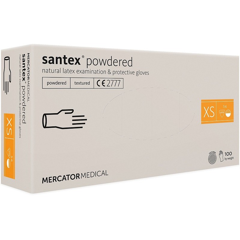 Disposable latex gloves with santex powdered powder (textured) - 100 pcs.