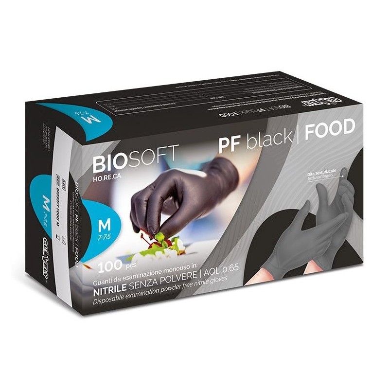 Wegwerp zwarte nitril handschoenen zonder poeder biosoft pf zwart food - 100 stuks