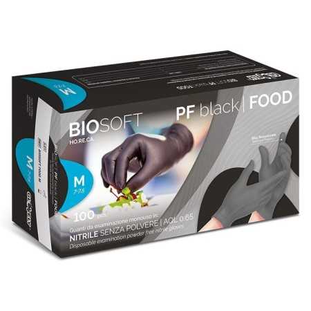 Einweghandschuhe aus schwarzem Nitril ohne Puder BIOSOFT PF black FOOD - 100 Stück