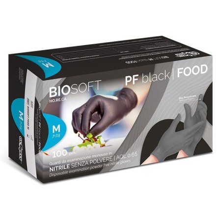 Wegwerp zwarte nitril handschoenen zonder poeder biosoft pf zwart food - 100 stuks