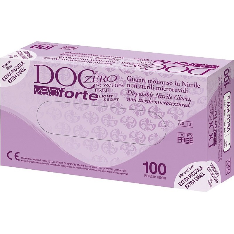 Jednorázové rukavice z modrého nitrilu powder free doc zeroveloforte - 100 ks.