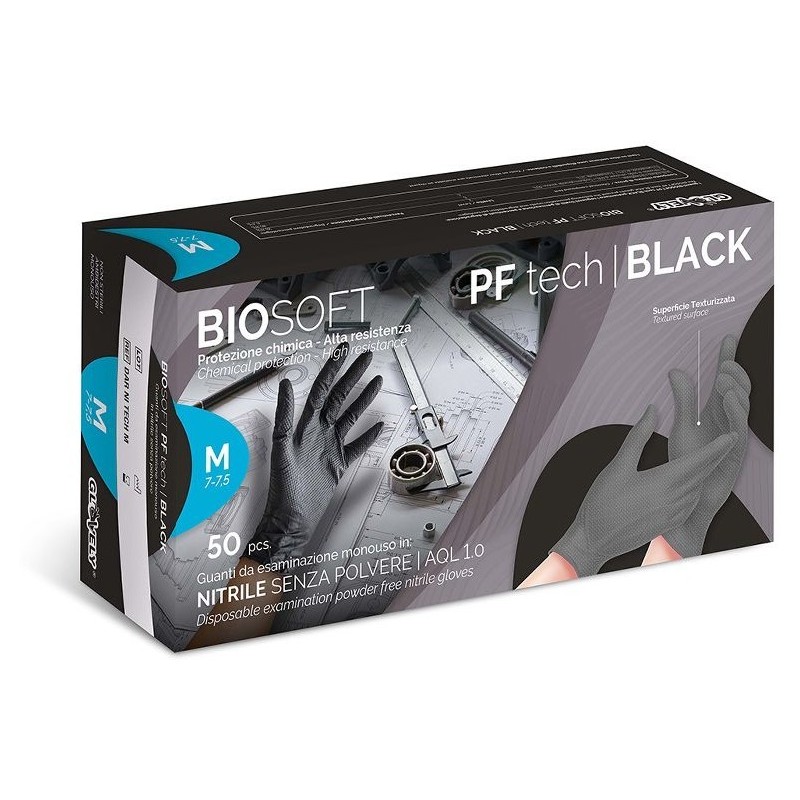 Eldobható nitril kesztyű narancssárga, pormentes glovely biosafe pf tech fekete - 50 db