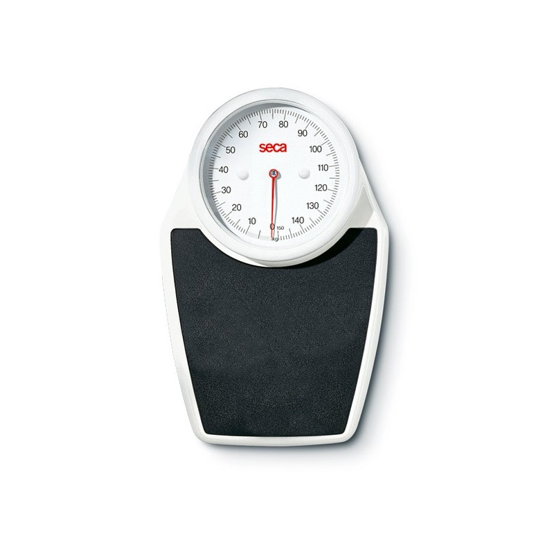 Witte mechanische vloerweegschaal met zwarte mat seca 762