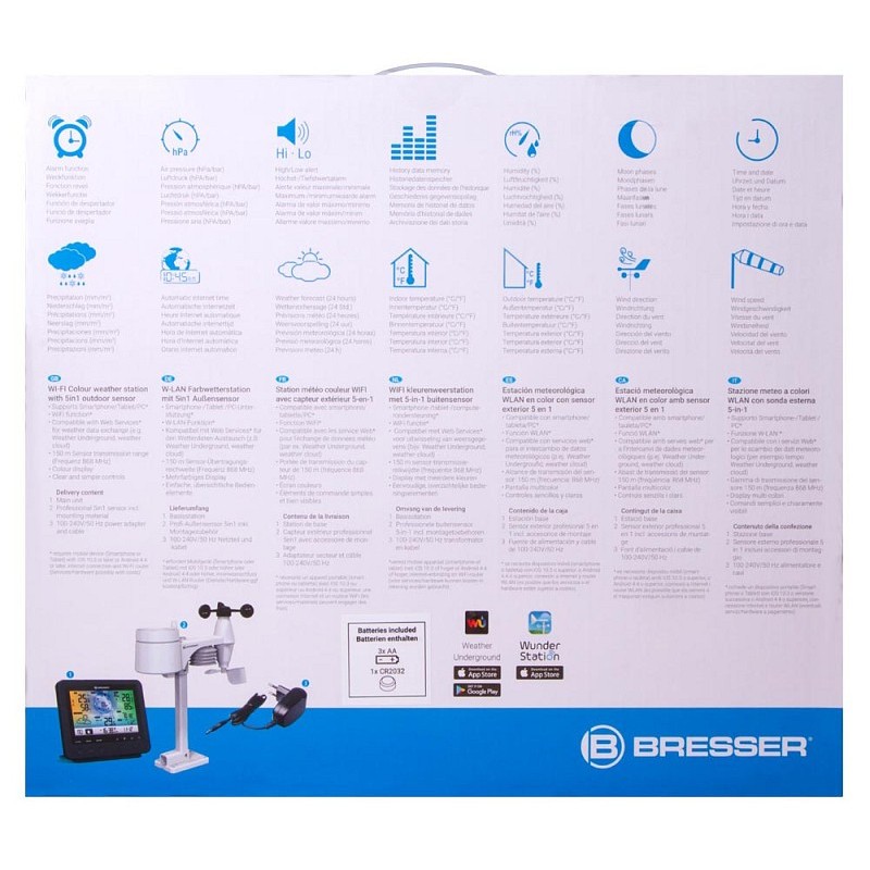 Bresser wi-fi kleurenweerstation met professionele 5-in-1 sensor, zwart