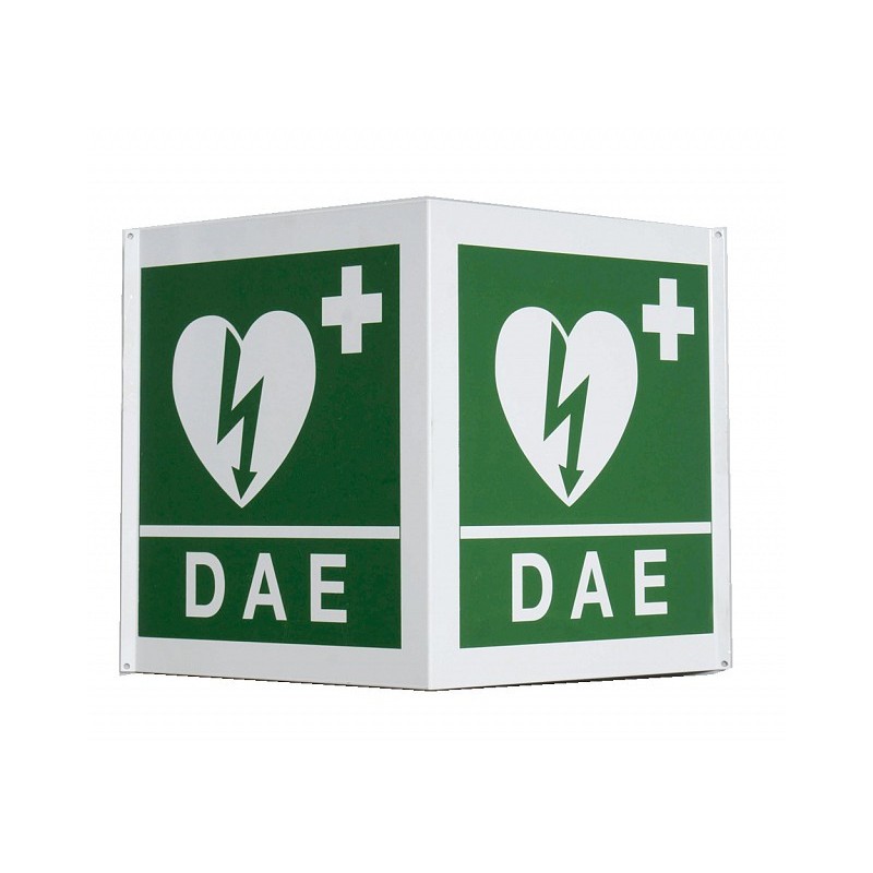 Double-sided aed indicator sign for defibrillator