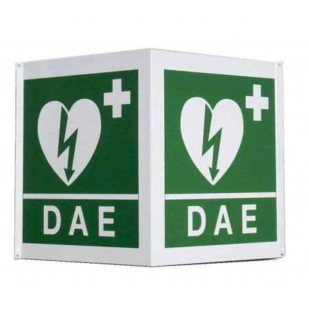 Double-sided aed indicator sign for defibrillator