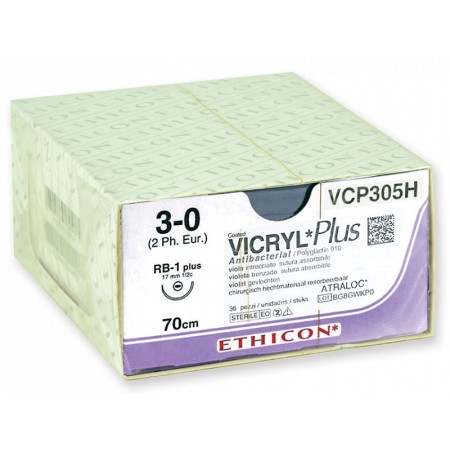 Szew wchłanialny w ciągu 56-70 dni ethicon vicryl plus vcp305h - igła 3/0 17 mm
