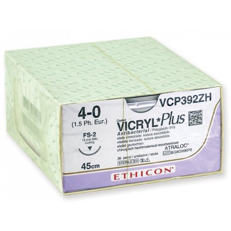 Szew wchłanialny w ciągu 56-70 dni ethicon vicryl plus vcp392zh - igła 4/0 19 mm
