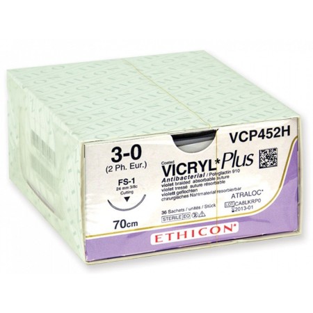 Resorbeerbare hechting in 56-70 dagen ethicon vicryl plus vcp452h - 3/0 naald 24 mm