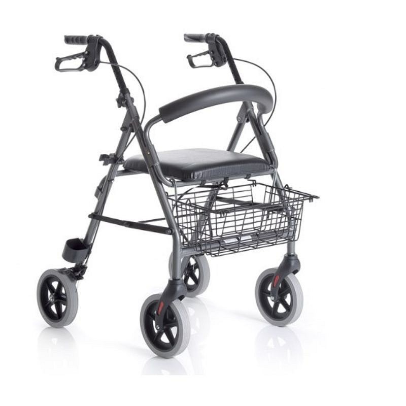 Rollator pieghevole in alluminio verniciato - 4 ruote - con seduta imbottita - atlante