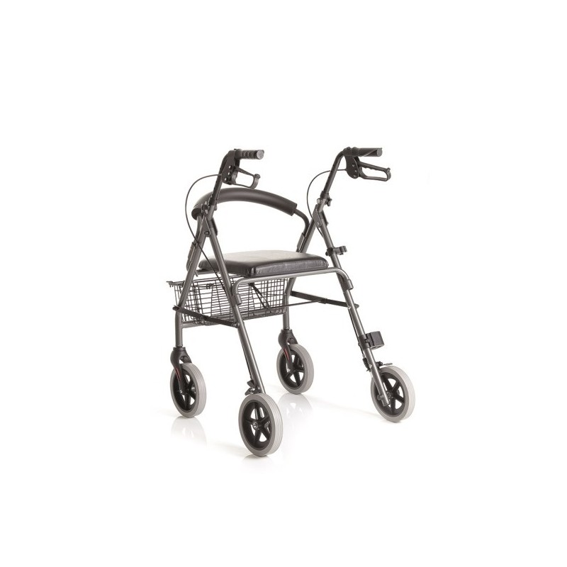 Andador plegable en aluminio pintado - 4 ruedas - con asiento tapizado - atlante