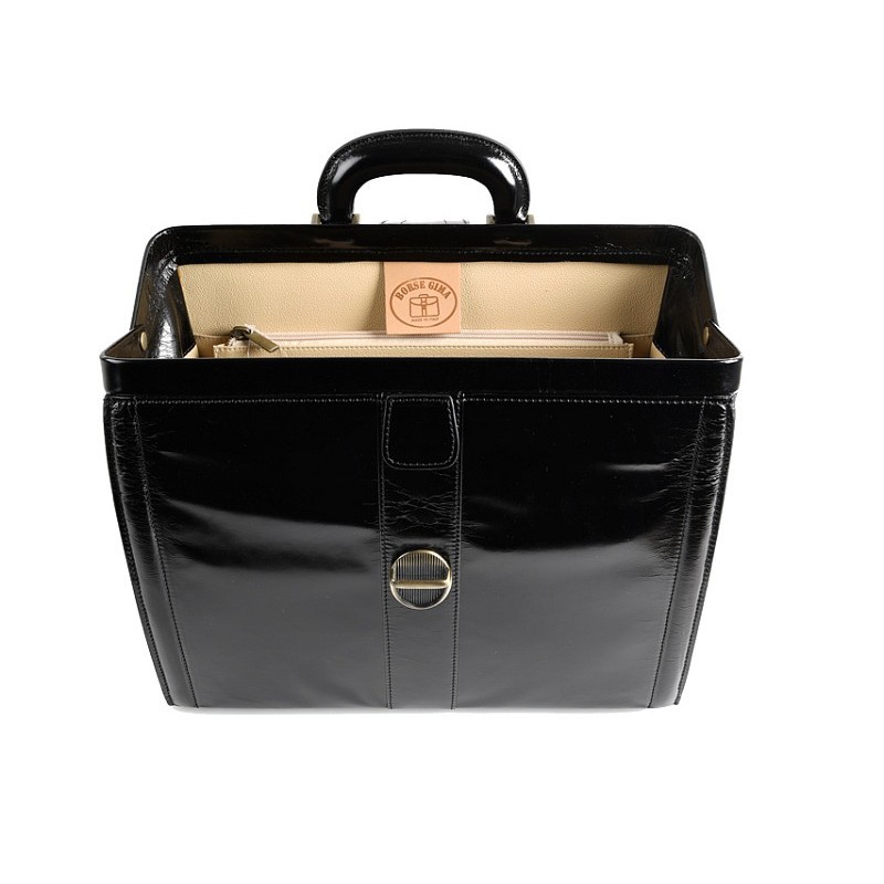Leather flower briefcase bag - black