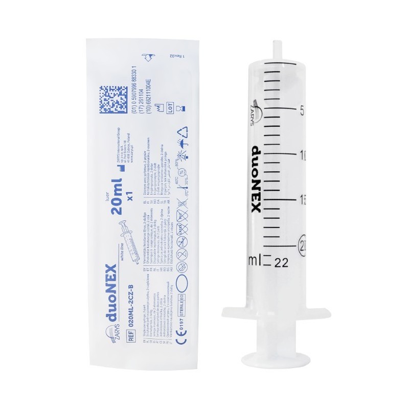 Siringa senza ago 20 ml duonex con cono luer eccentrico - 100 pz