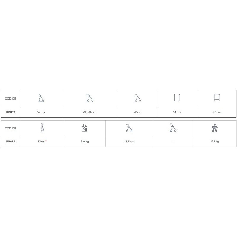Andador plegable de acero pintado - 2 ruedas con asiento - nettuno