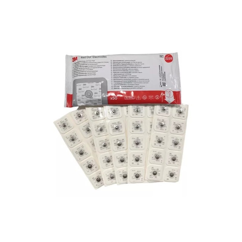 Elettrodi pregellati in foam per ecg 37x33 mm 3m red dot 2228 - confez. da 50 elettrodi