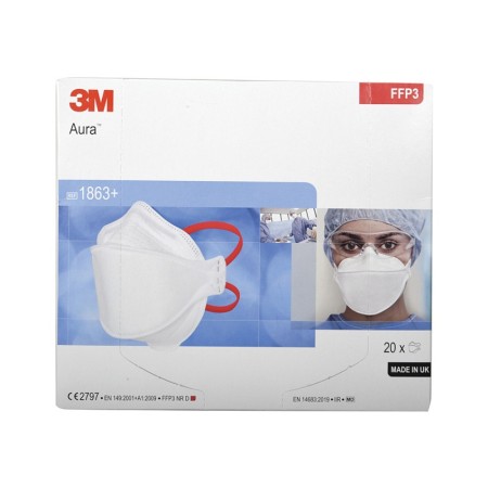 Masque respiratoire 3m aura 1863+ ffp3 iir - pack 20 pièces