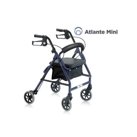 Rollator pieghevole in alluminio verniciato - 4 ruote - con seduta imbottita - atlante mini