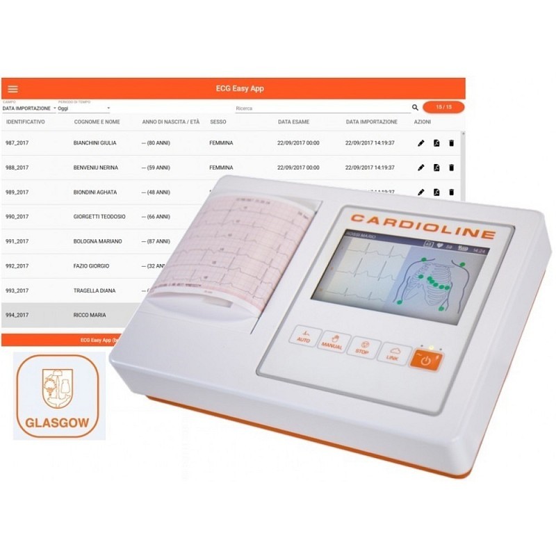 Électrocardiographe à écran tactile cardioline ecg100l + logiciel pc easyapp + interprétation glasgow