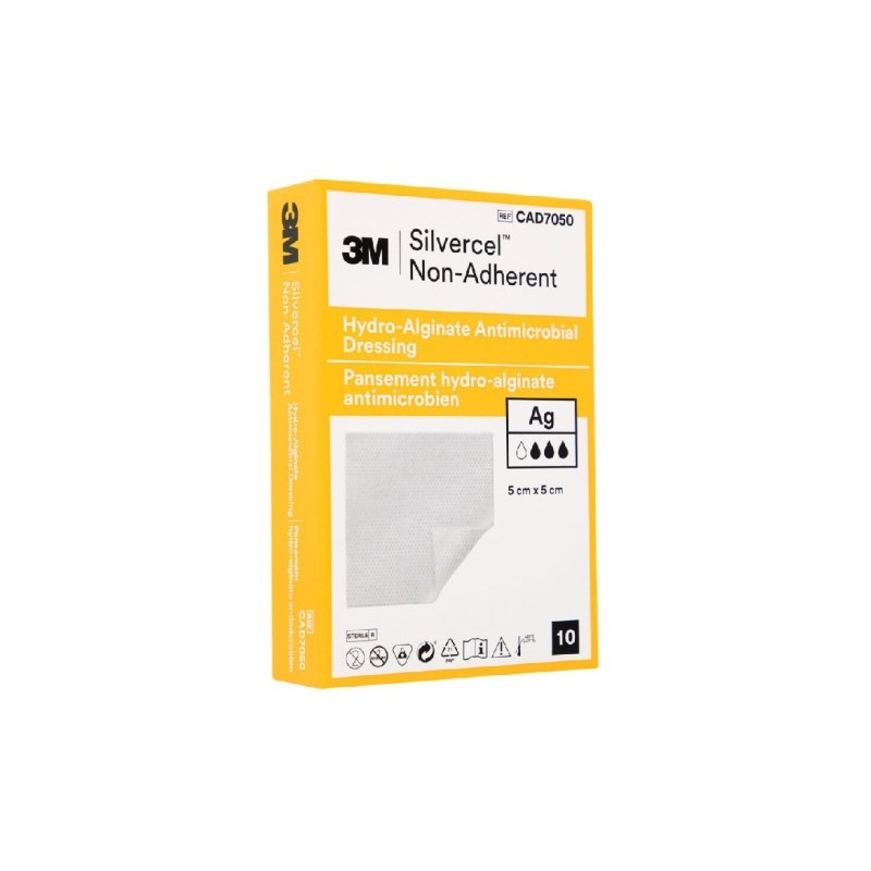 3m silvercel icke-vidhäftande antimikrobiellt hydroalginatförband med silver, 5x5 cm cad7050in - 10 st.