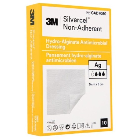 3m silvercel nelepivý antimikrobiálny hydroalginátový obväz so striebrom, 5x5 cm cad7050in - 10 ks.