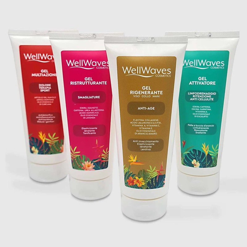 Gel wellwaves, set di 4 gel per ultrasuoni e massaggio manuale