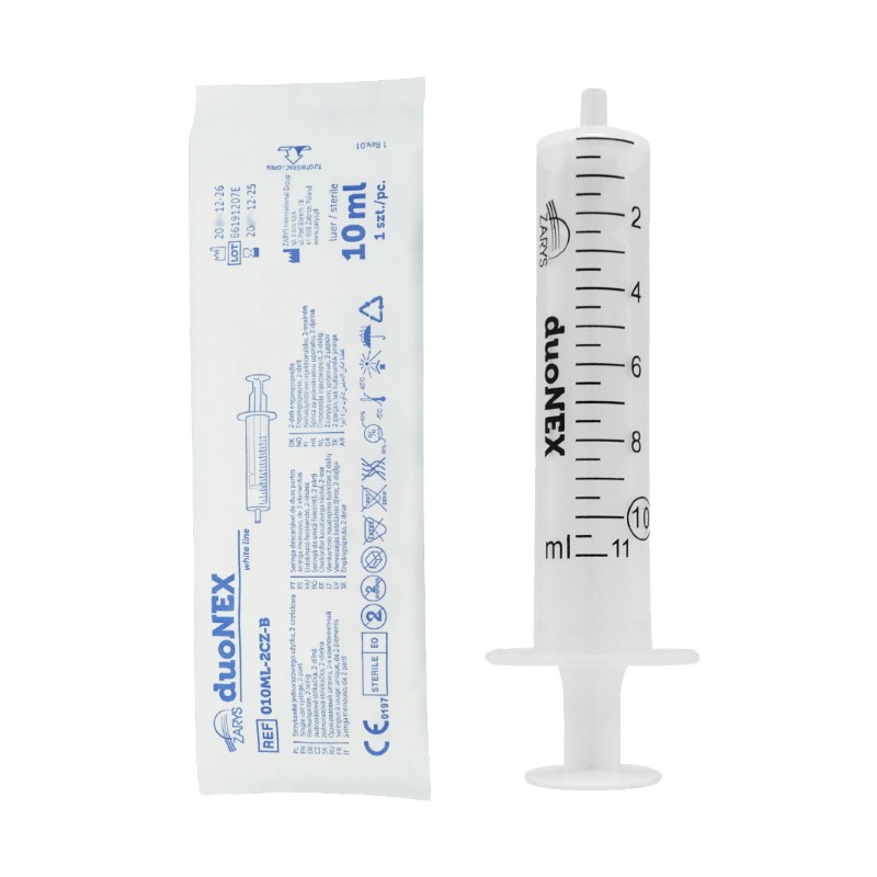 10 ml duonex bezjehlová stříkačka s excentrickým luer kuželem - 100 ks