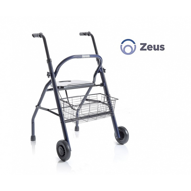 Foldable painted steel rollator - 2 wheels - with seat and basket - zeus