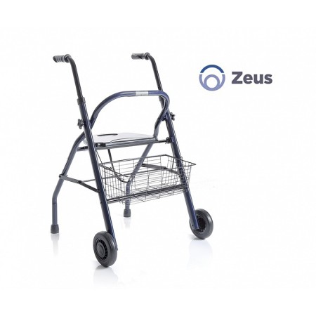Andador plegable en acero pintado - 2 ruedas - con asiento y cesta - zeus