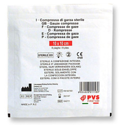 Sterile cut gauze compresses 4 layers, 10 x 10 in single pouch