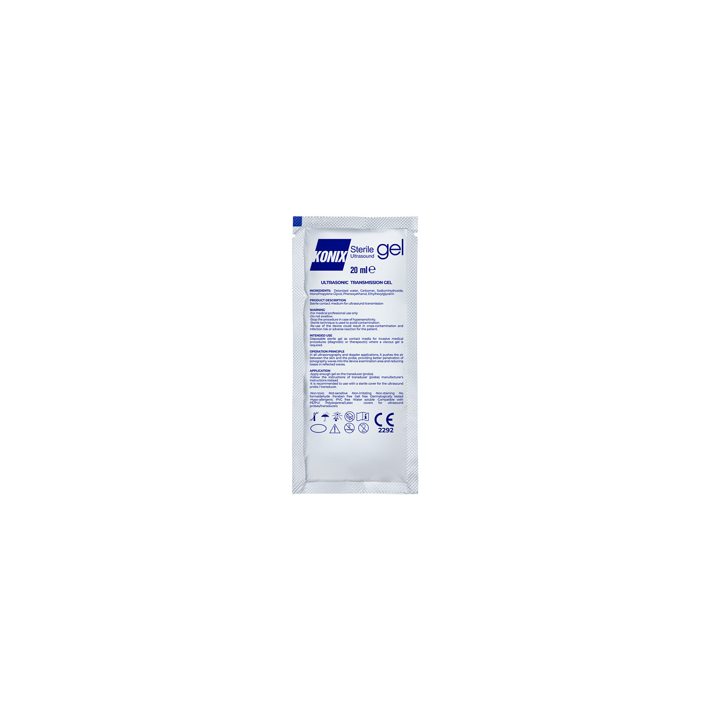 Transparent ultraljudsgel – 20 ml steril påse – förpackning. 48 st.